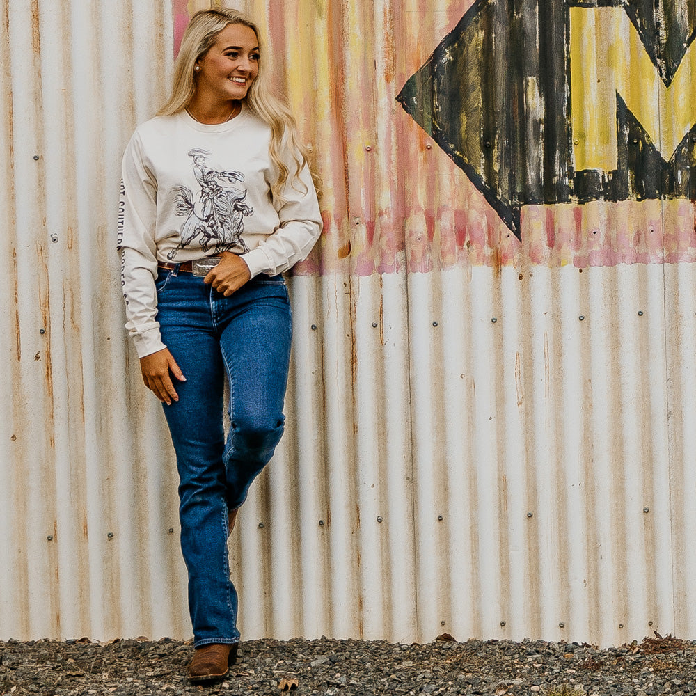 Saddle Bronc Unisex Long Sleeve Cream Tee
