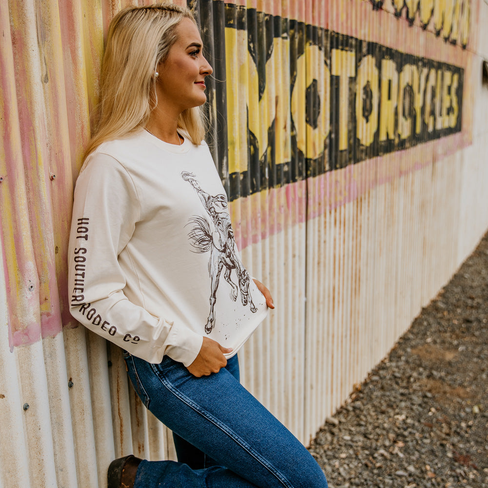 Saddle Bronc Unisex Long Sleeve Cream Tee