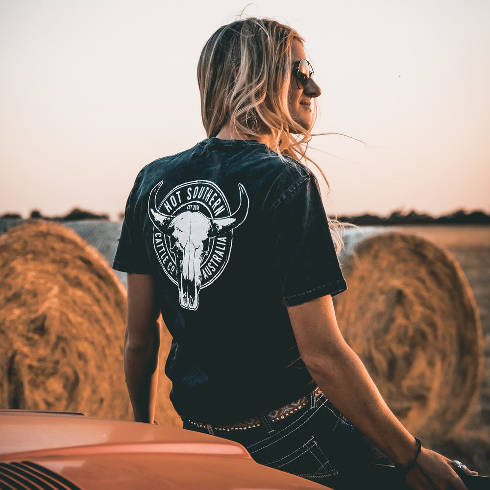 Cattle Co Unisex Stonewash Black Tee