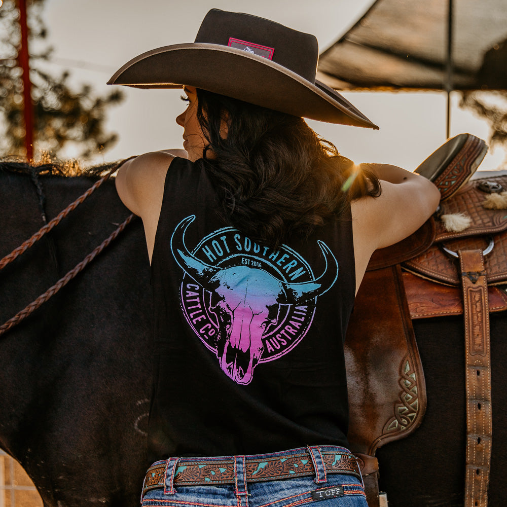 Turquoise/Purple Cattle Co Ladies Black Tank