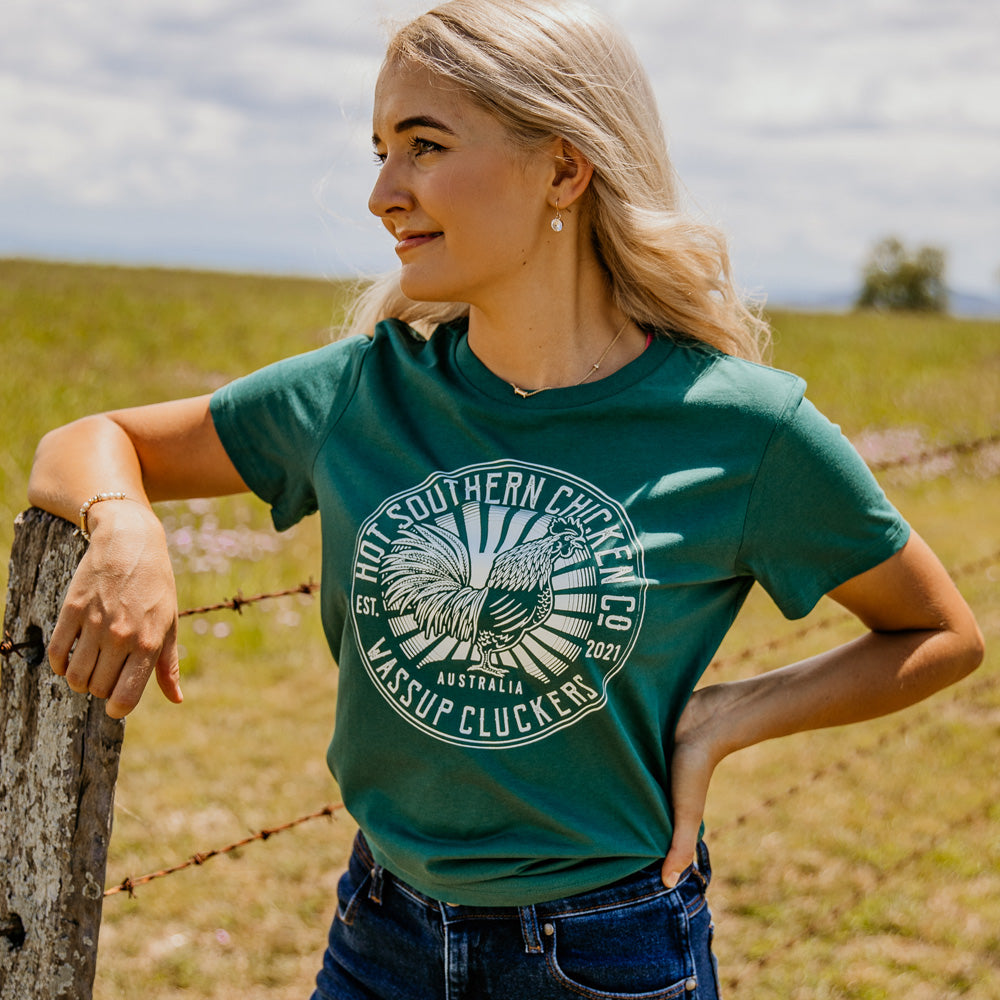Hot Southern Chicken Co Ladies Green Tee